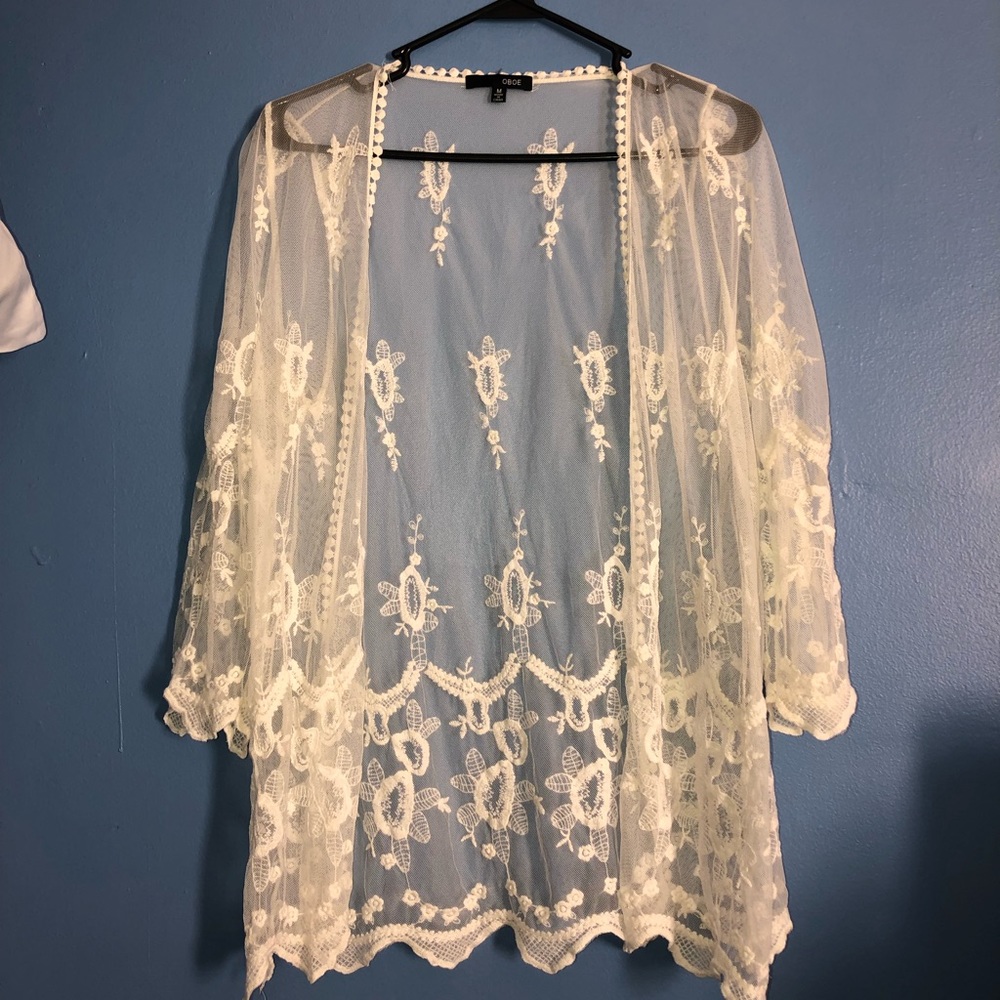 All White See Through Floral Cardigan